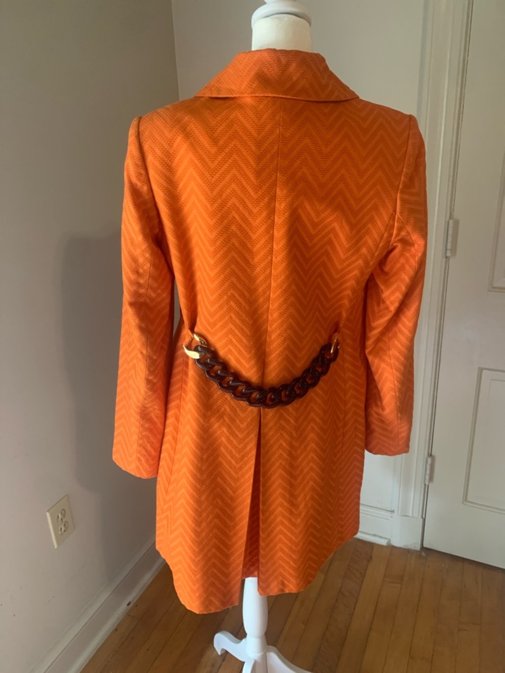 Milly Orange Chevron-Pattern Button Front Trench Coat - Picture 2 of 2